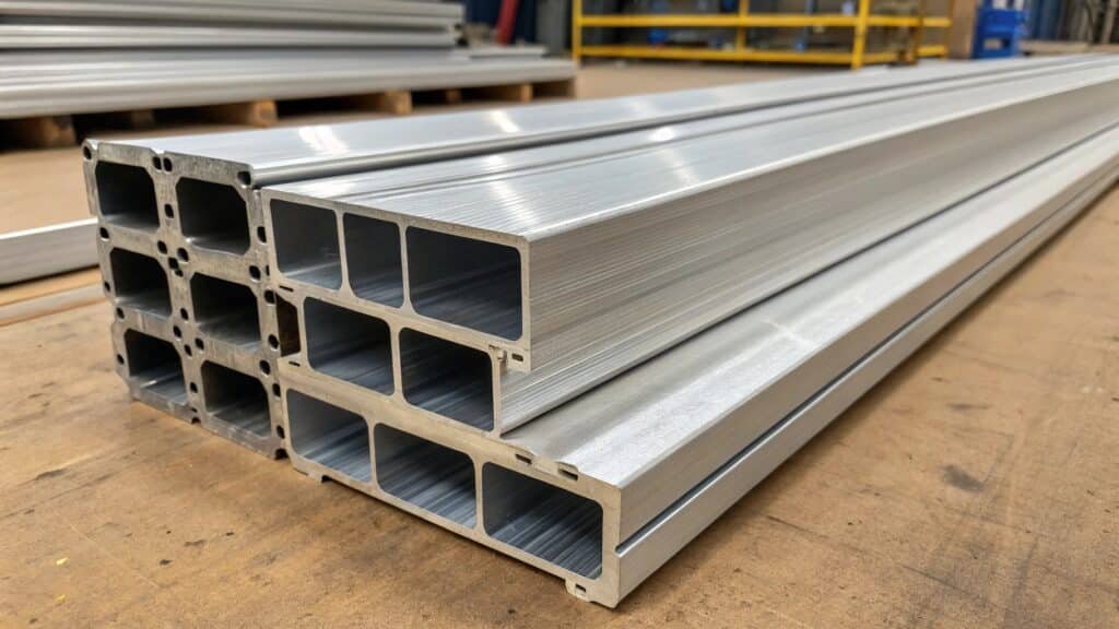 alt with keywords: a complex aluminum extrusion profile showcasing intricate design possibilities for strength